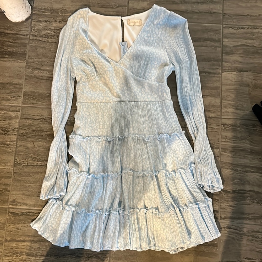 light blue flower long sleeve dress